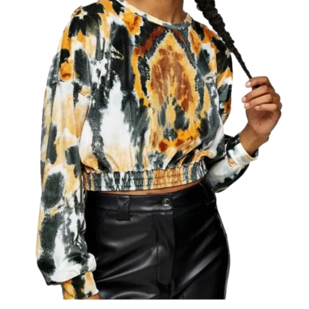 NWT Topshop Tie Dye Velour Crop Shirt Size 6
